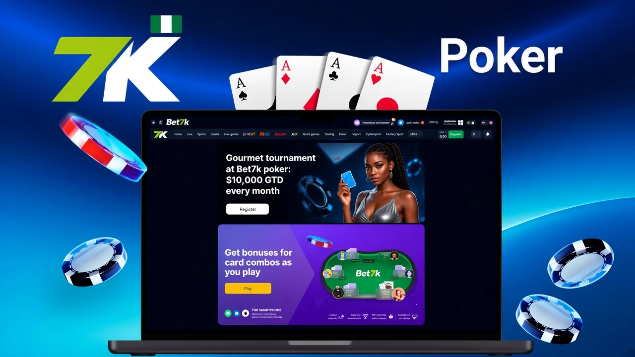 Bet7K poker promotion featuring a gourmet tournament with $10,000 guaranteed prize and combo bonuses