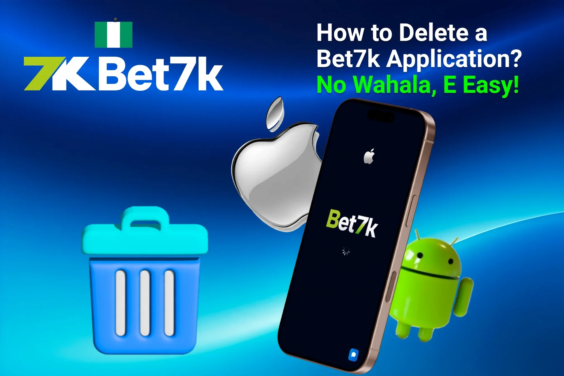 Instructions on how to delete the application from iOS and Android devices, shown with app icons