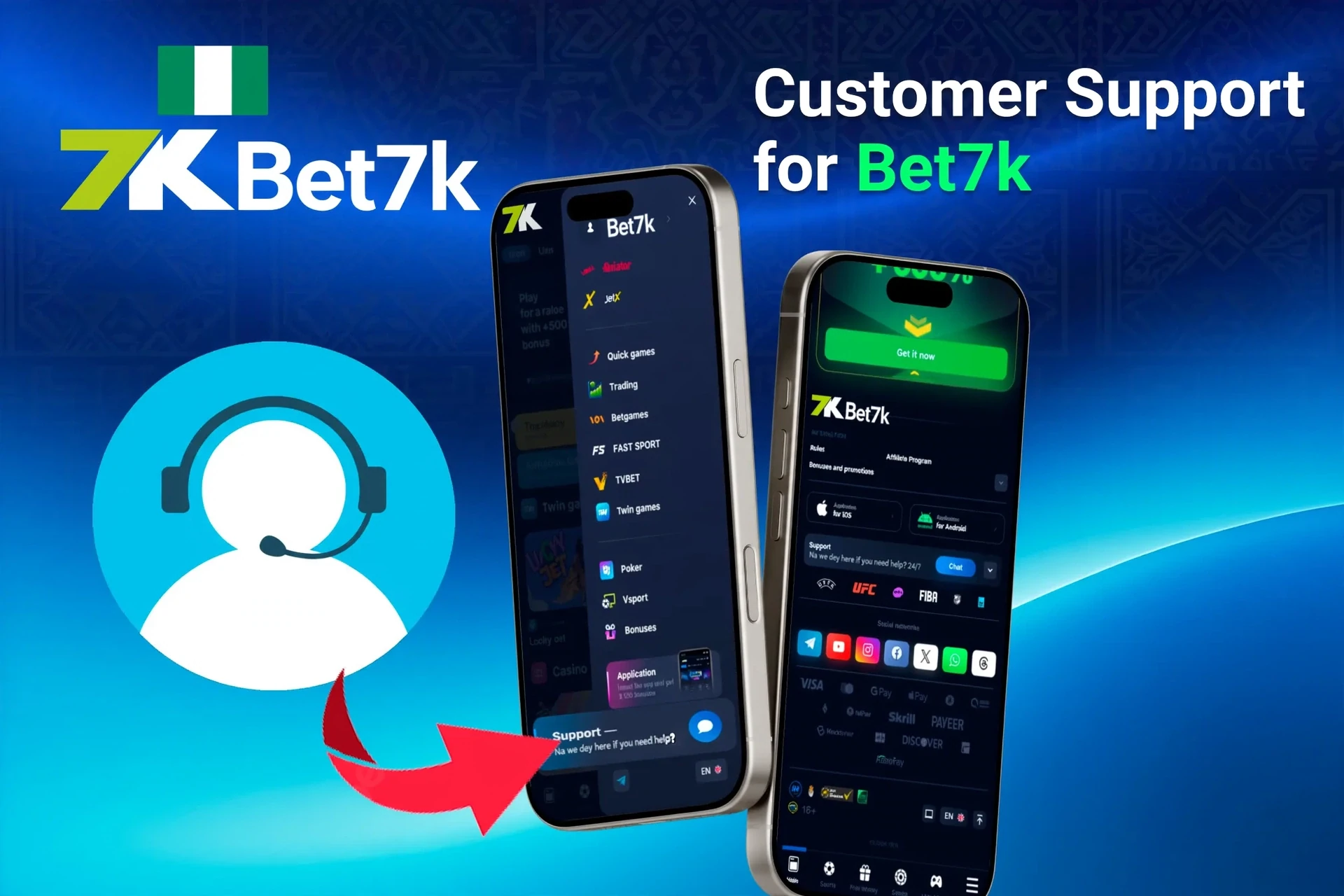 Customer support feature for the app, highlighting options for contacting support through the app