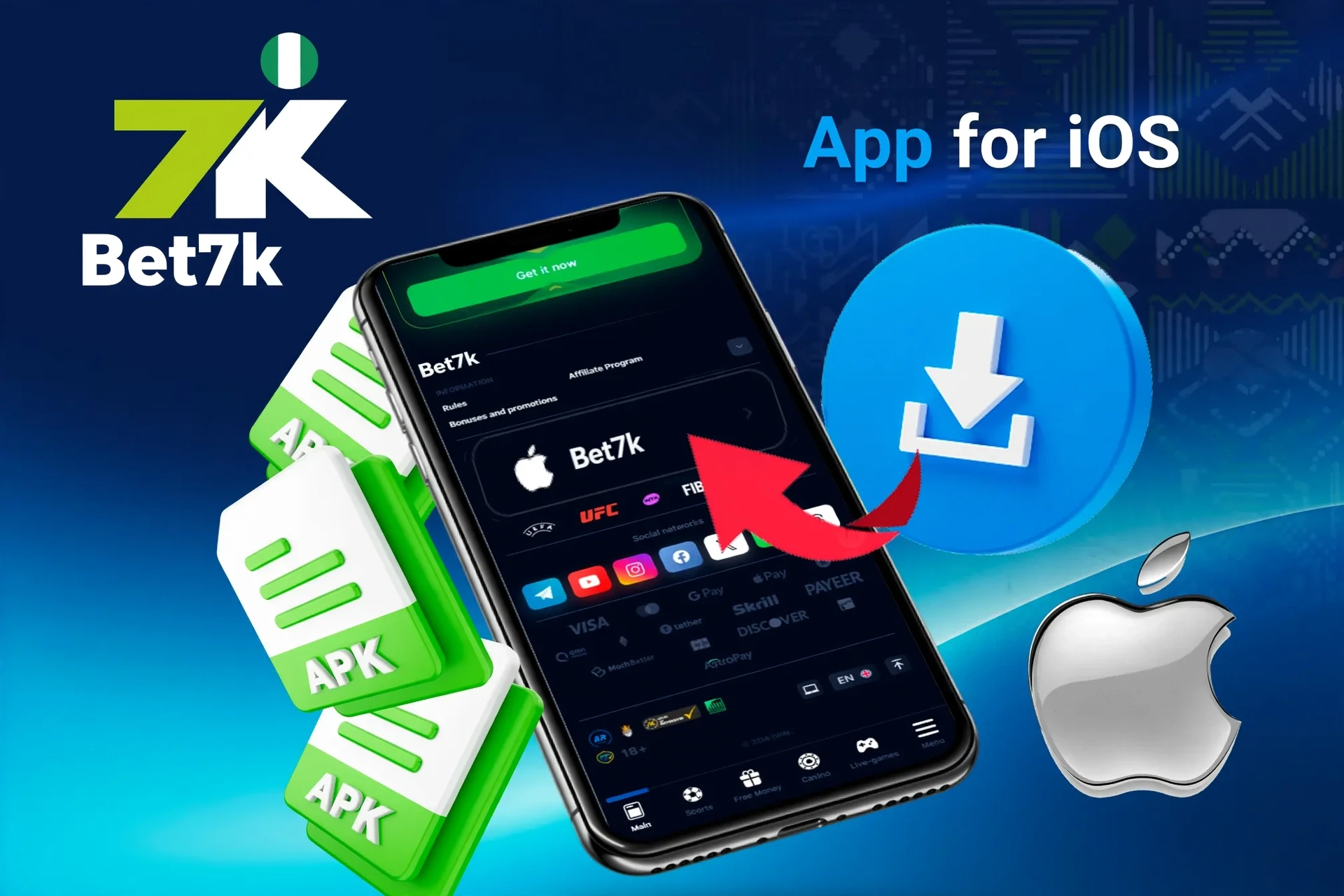 Bet7K iOS shortcut setup screen with Apple logo