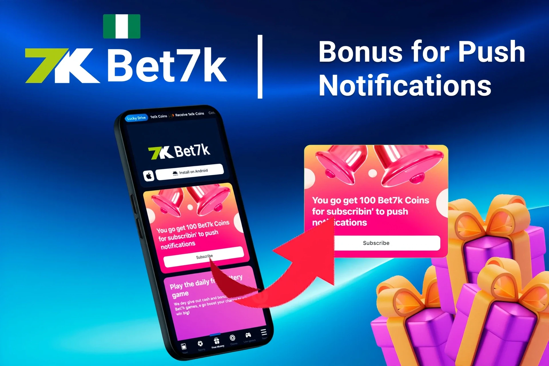 mobile app showing bonus offers and promotions with coins and poker-related graphics