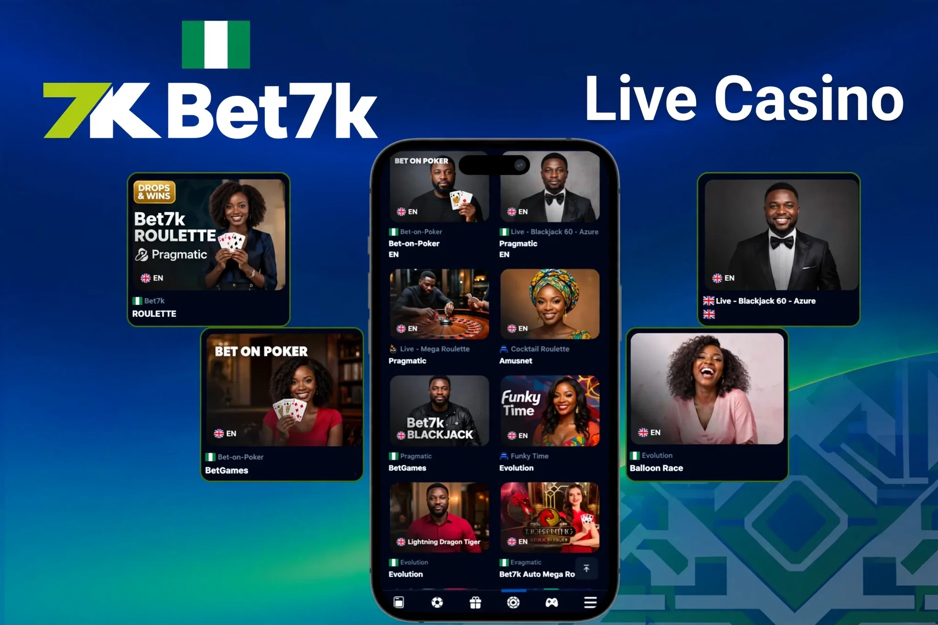 Live casino games available on Bet7K showcased on mobile and desktop